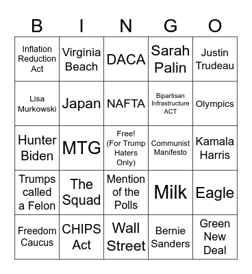 Presidental Debate Bingo Card