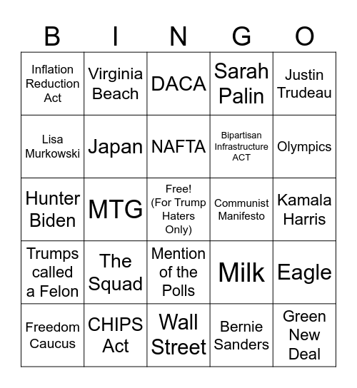 Presidental Debate Bingo Card