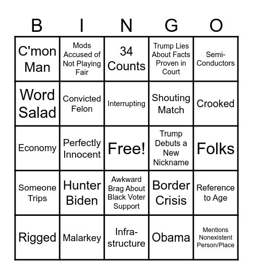 Presidential Debate Bingo Card