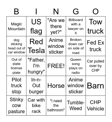 Road Trip Bingo! Bingo Card