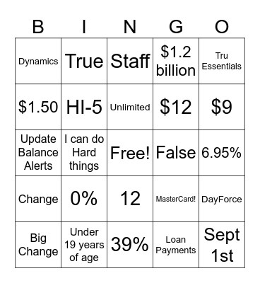 New Account Changes Bingo Card
