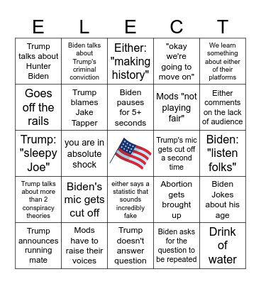 CNN DEBATE Bingo Card