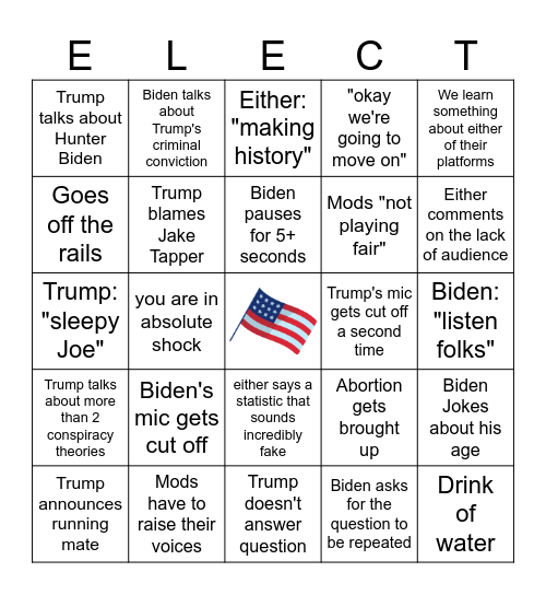 CNN DEBATE Bingo Card