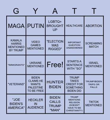 Trump vs. Biden Debate Card Bingo Card