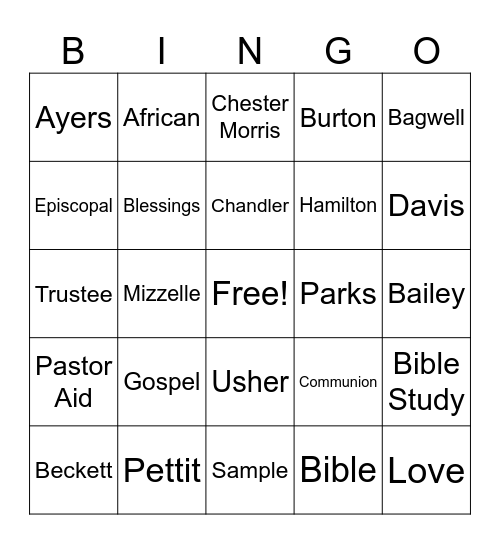 St, Luke AME Church Bingo Card