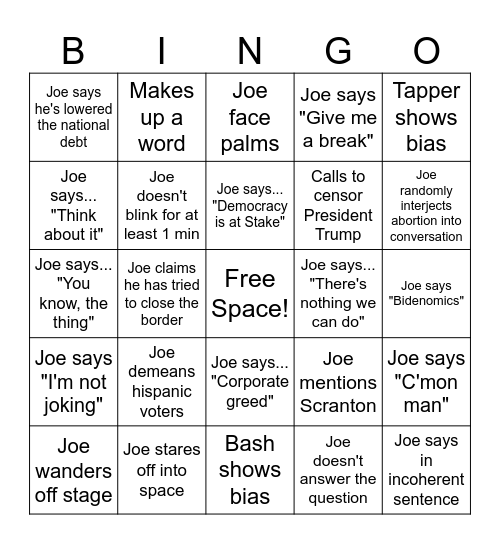Debate Bingo Card