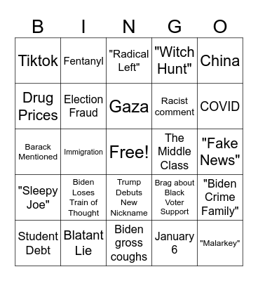 Trump vs. Biden 2: Electric Boogaloo Bingo Card