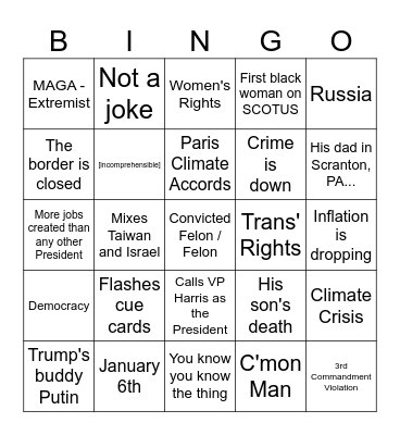 Debate Buzzword Bingo Card