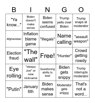 Presidential Debate Bingo Card