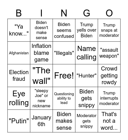 Presidential Debate Bingo Card