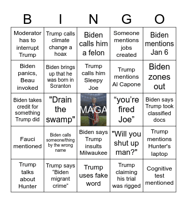 2024 Presidential Debate Bingo Card