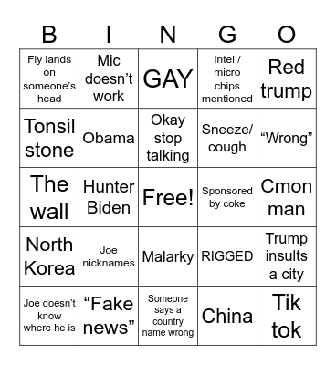 President Debate 2024 Bingo Card