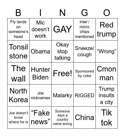 President Debate 2024 Bingo Card