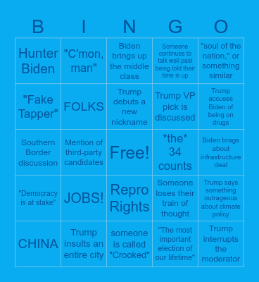 Harvard Dems Debate Bingo Card