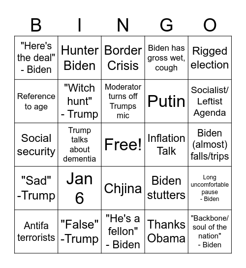 ChestNut Trump v. Biden Bingo Night Bingo Card