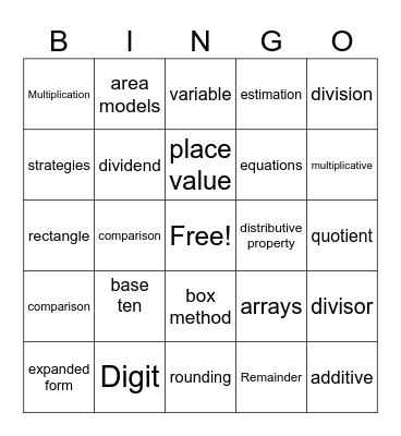 Math Quarter One Vocabulary Bingo Card