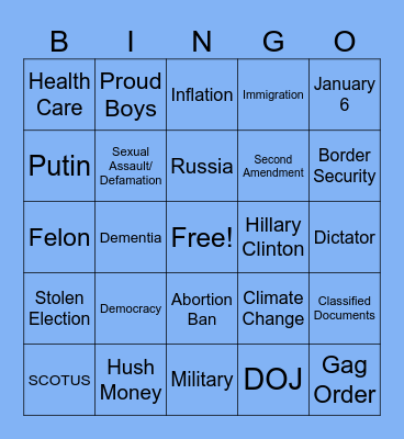 Biden / Trump Debate Bingo Card