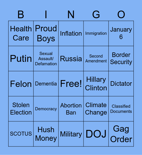 Biden / Trump Debate Bingo Card