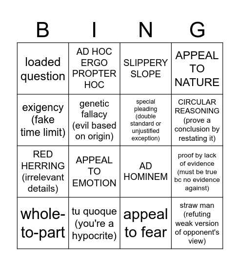 LOGICAL FALLACY Bingo Card