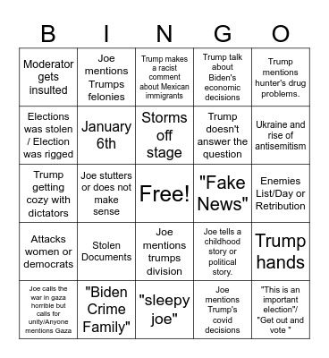 Presidential Debate Bingo Card