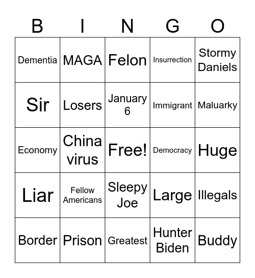2024 Pres Election Bingo Card