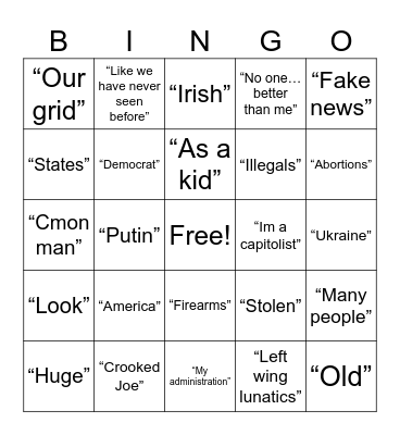Debate Bingo Card