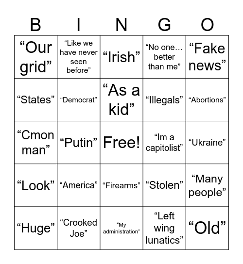 Debate Bingo Card