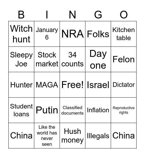 Debate Bingo Card