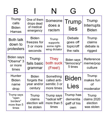 2024 DEBATE BINGO Card
