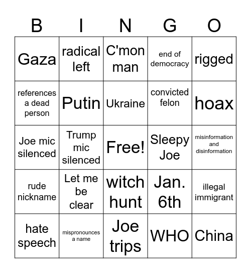 Presidential Election Bingo Card