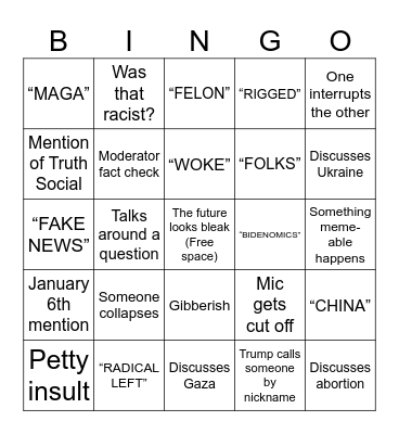 Debate 2024 Bingo Card