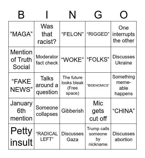 Debate 2024 Bingo Card