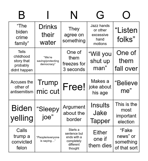 Old people debate Bingo Card