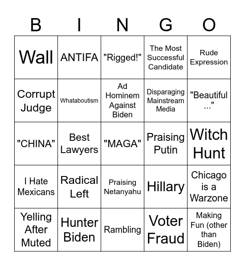 Trump Being Trump Bingo Card