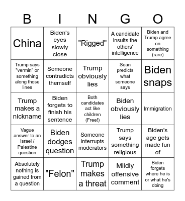 2024 Presidential Debate Bingo Card