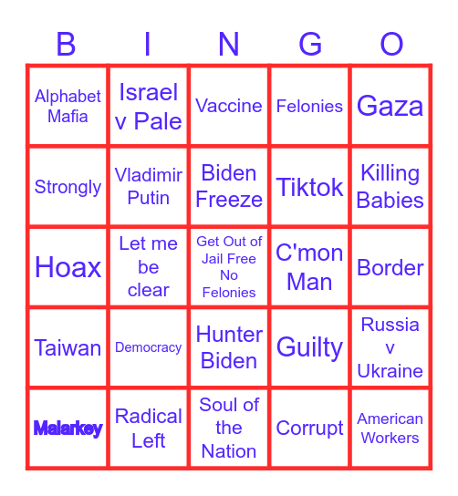 2024 Debate Bingo Card