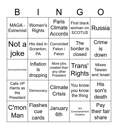 Debate Buzzword Bingo Card