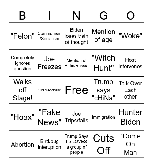 Debate Bingp Bingo Card