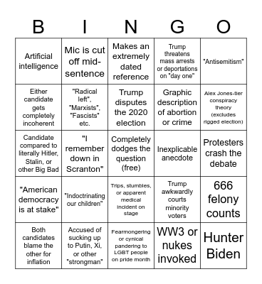 Trump vs. Biden bingo Card