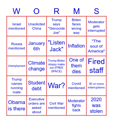 Presidential Debate Bingo Card
