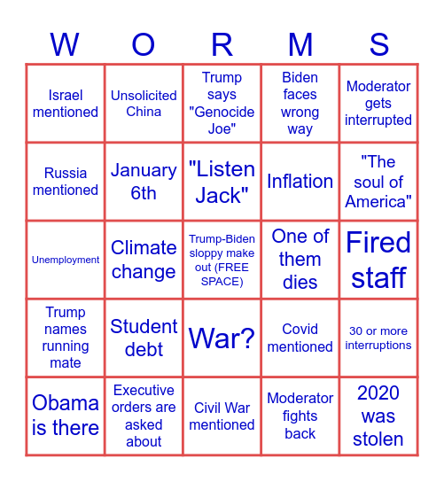 Presidential Debate Bingo Card