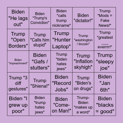 TRUMP VS BIDEN Bingo Card