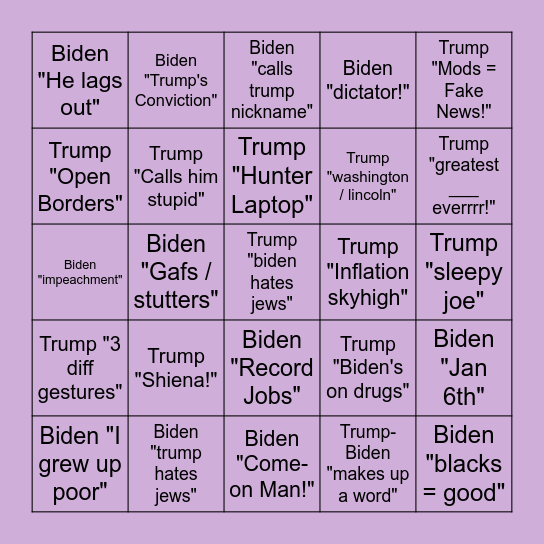 TRUMP VS BIDEN Bingo Card