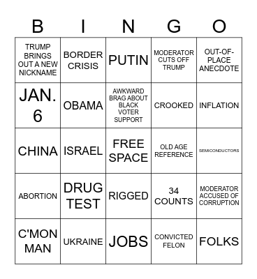 Debate Bingo Card