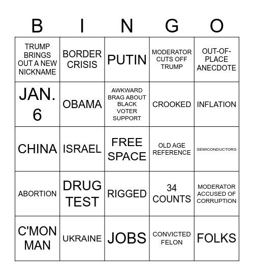 Debate Bingo Card