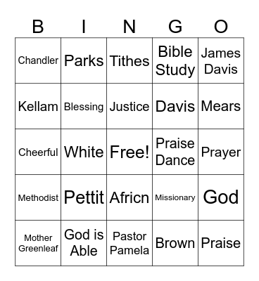 St. Luke Bingo Card