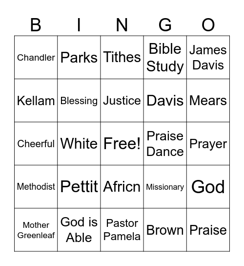 St. Luke Bingo Card