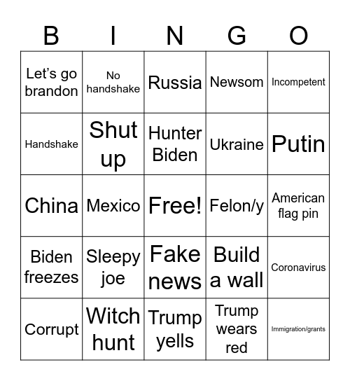 Presidential debate Bingo Card