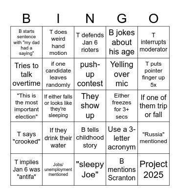 Debate Bingo Card