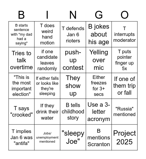 Debate Bingo Card